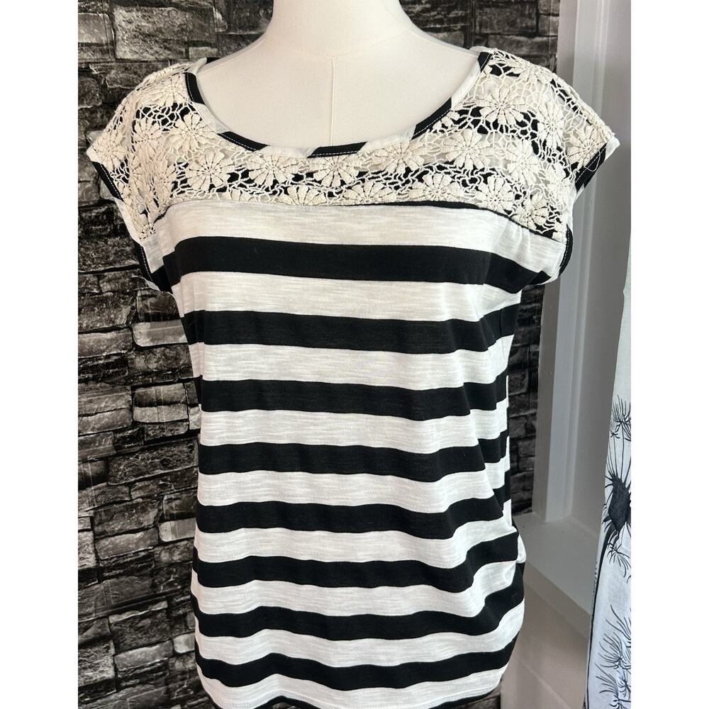 Maria Gabrielle Tank Crochet Ruched Nautical Blue White Stripe Petite Large